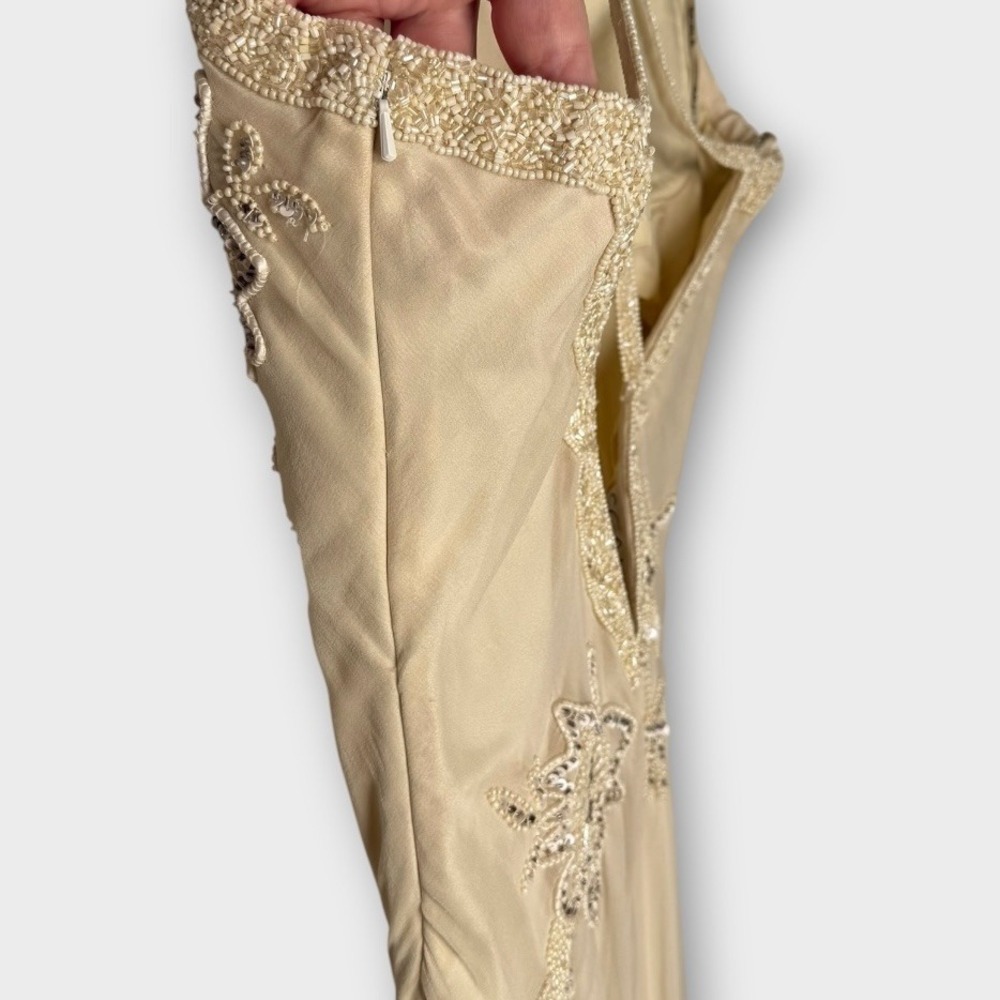 VTG Scala Silk Slip Dress Wedding Formal Beads Sequins Embroidery Ivory Sz Large - Picture 11 of 16